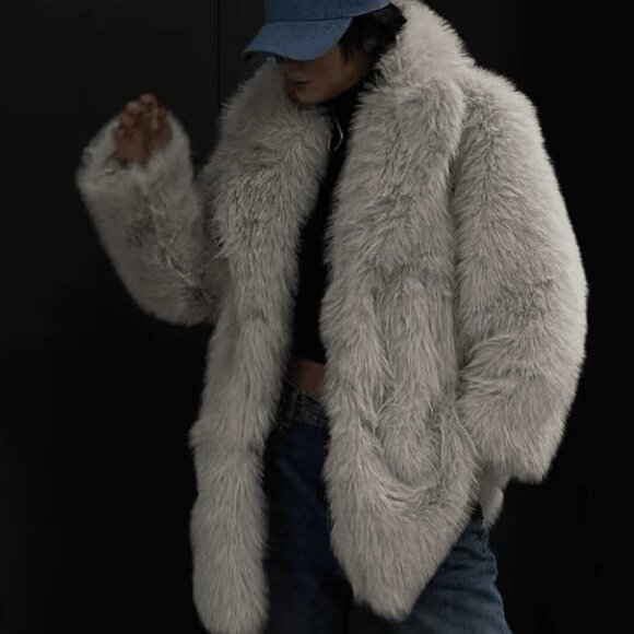 Luxury Women's Lapel Neck Long Sleeve Open Front Fuzzy Coat - Picture 3 of 6